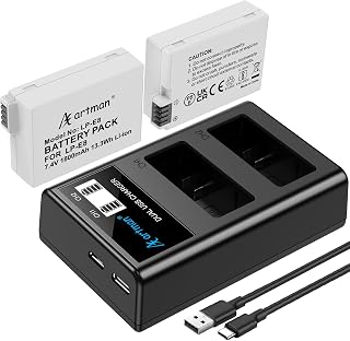 Artman Upgraded LP-E8 Battery and USB LCD Dual Charger Kit for Canon EOS Rebel T2i T3i T4i T5i, EOS Kiss X4 X5 X6 X7i, EOS 550D 600D 650D 700D, LC-E8E Digital Camera (2-Pack, 1800mAh)
