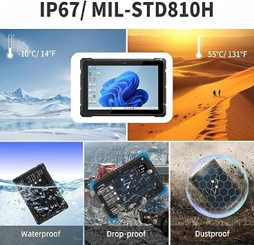 HEIGAOLA Rugged Tablet Win 11 Pro,Celeron Quad-Core 8GB RAM/128 GB ROM Windows Tablet,4G LTE GPS FHD 10.1 INCH Touchscreen HDMI2.0 Tablet PC IP67 Waterproof,16000mAh Battery,BT 5.2 WiFi 5 Ethernet