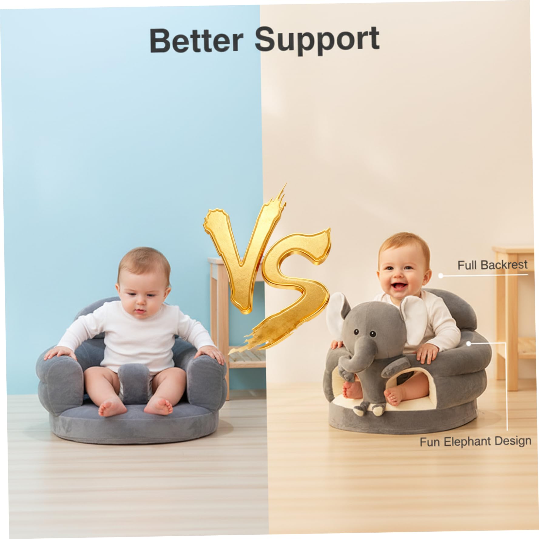 Baby-Sit-Up-Stuhl, niedlicher Cartoon-Grauer Elefant, Kleinkind-Sit-Up-Stuhl, Plüschsofa für Schlafzimmer, Wohnzimmer, Kinderzimmer, Wohnung, Kleinkindmöbel