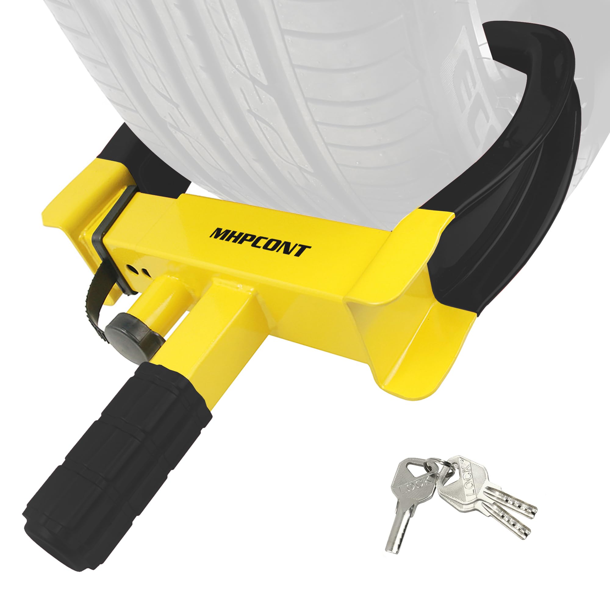 Tire Lock Wheel Clamp Lock Adjustable Security Trailer Wheel Lock Anti Theft Fit Max 11.7" Tire Width for ATV RV SUV Car Golf Cart Boats Motorcycles Great Deterrent Bright Black-Yellow (3 Keys)