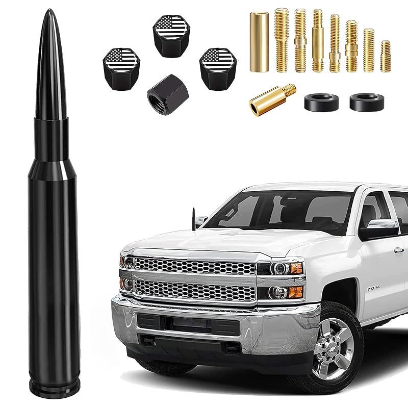 Antena Bullet para Carro e Caminhão HVSTTPK em Alumínio T-7075, 14 cm, Compatível com GM Chevy Silverado, Ford F150, F250, F350 e Denali, Anti Theft Tip-Black