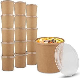 MT Products Kraft Paper Soup Cups 12 oz. - Disposable To Go Soup Containers with Lids - Pack of 20