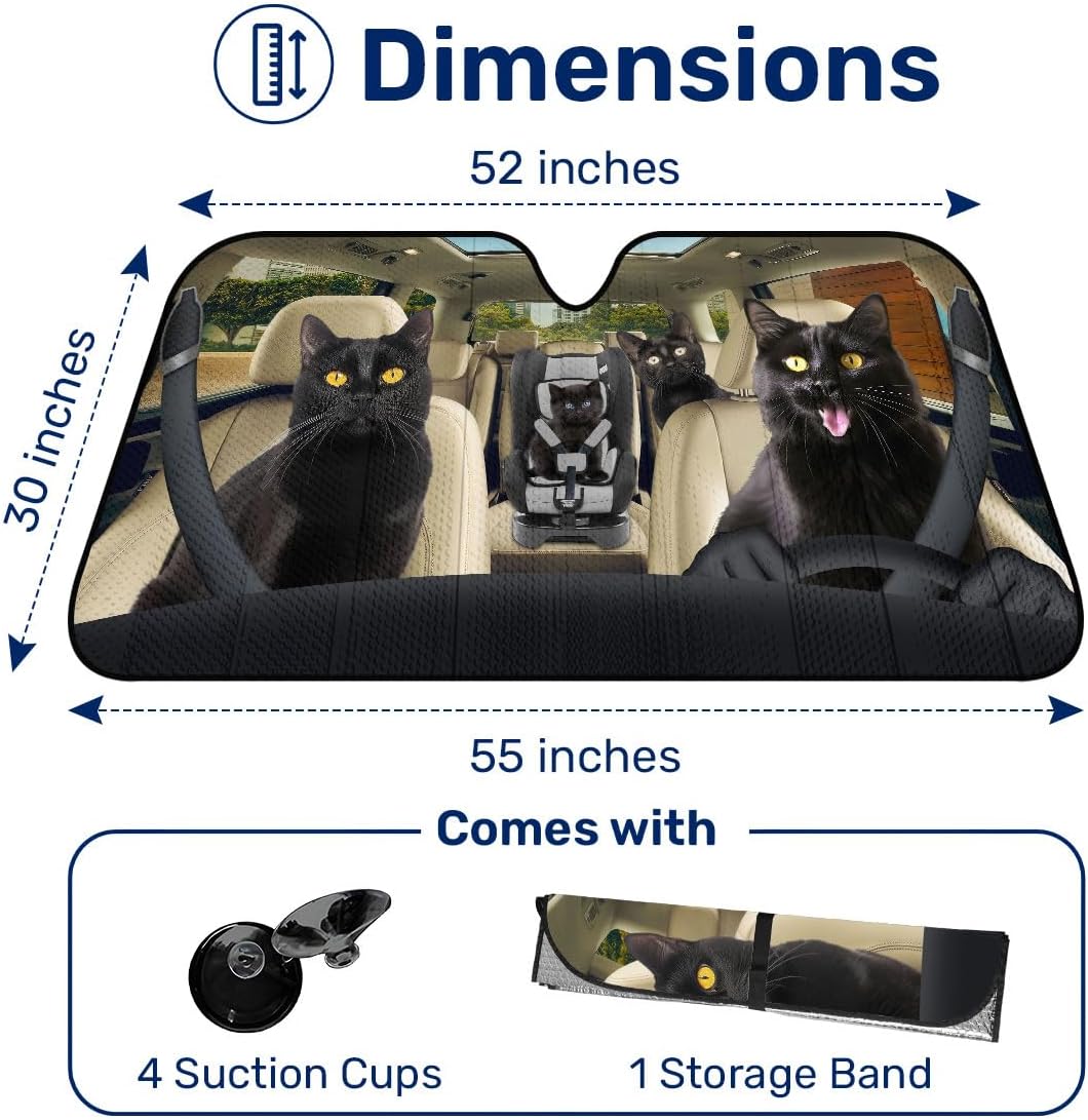 GENANY Black Cat Windshield Sun Shade 55 x 30 Inch image 2