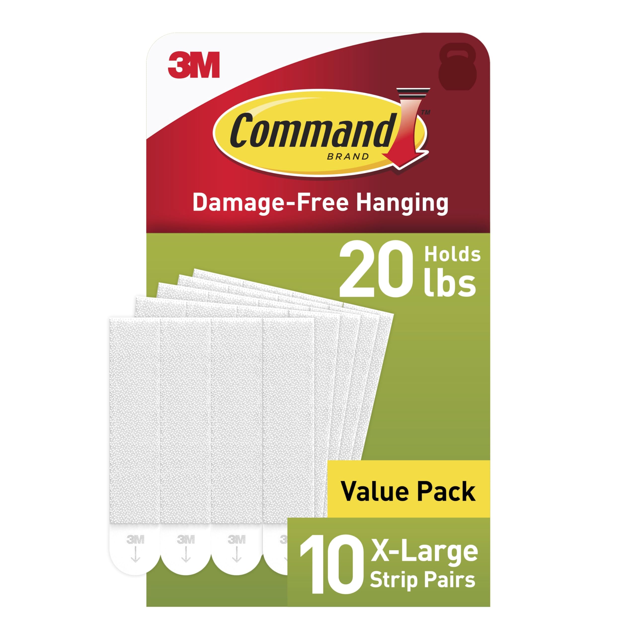 Command 20 lb XL Heavyweight Picture Hanging Strips 10 Pairs (20 Strips), Damage-Free Hanging Picture Hangers, Heavy Duty Wall Hanger for Christmas Decorations