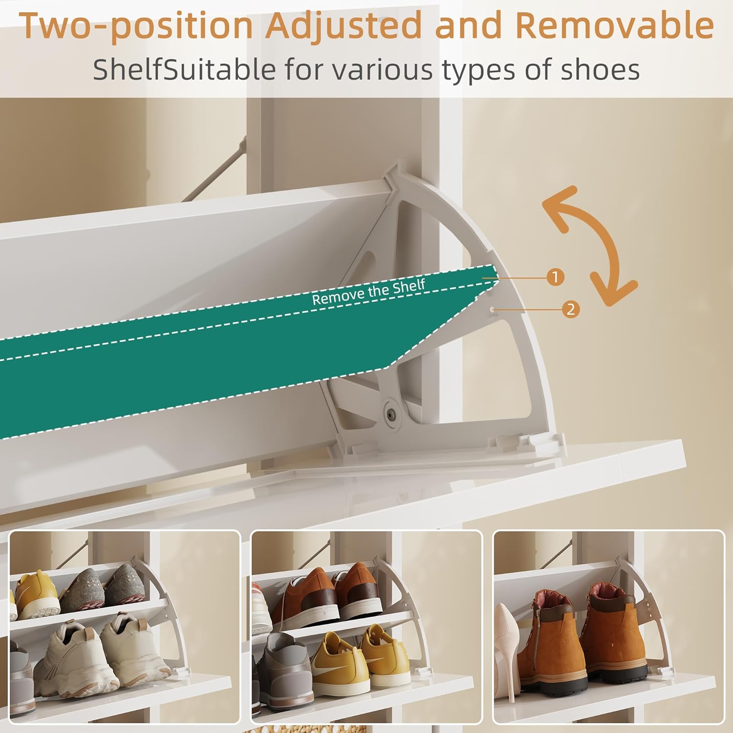 AFLUI Rattan Shoe Cabinet with 2 Flip Drawers and 2 Storage Drawers, Freestanding Shoe Storage Organizer with Adjustable Shelves, Power Outlet and LED Lights, Slim Shoe Storage for Hallway Closet