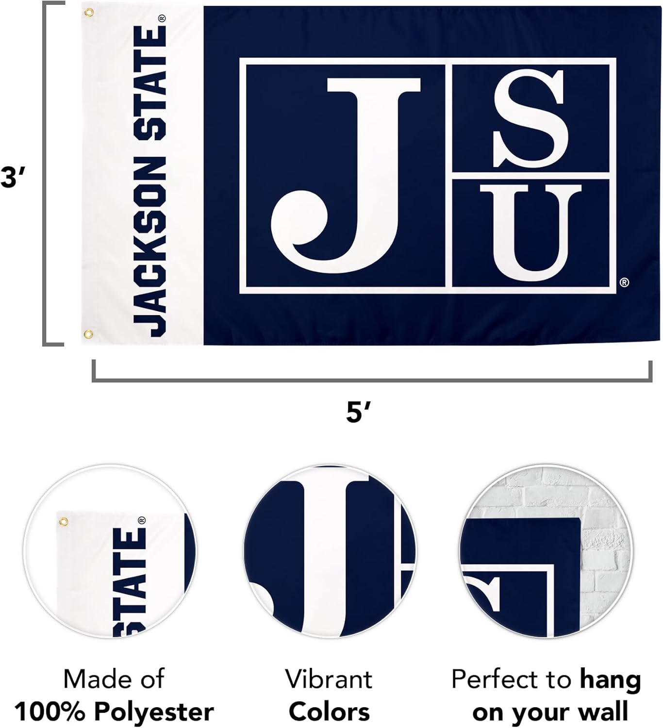 Desert Cactus Jackson State University JSU Flag - 3 x 5 Feet Tigers Banner, Indoor/Outdoor Durable Fabric, 100% Polyester Design (Style Team Name 2)