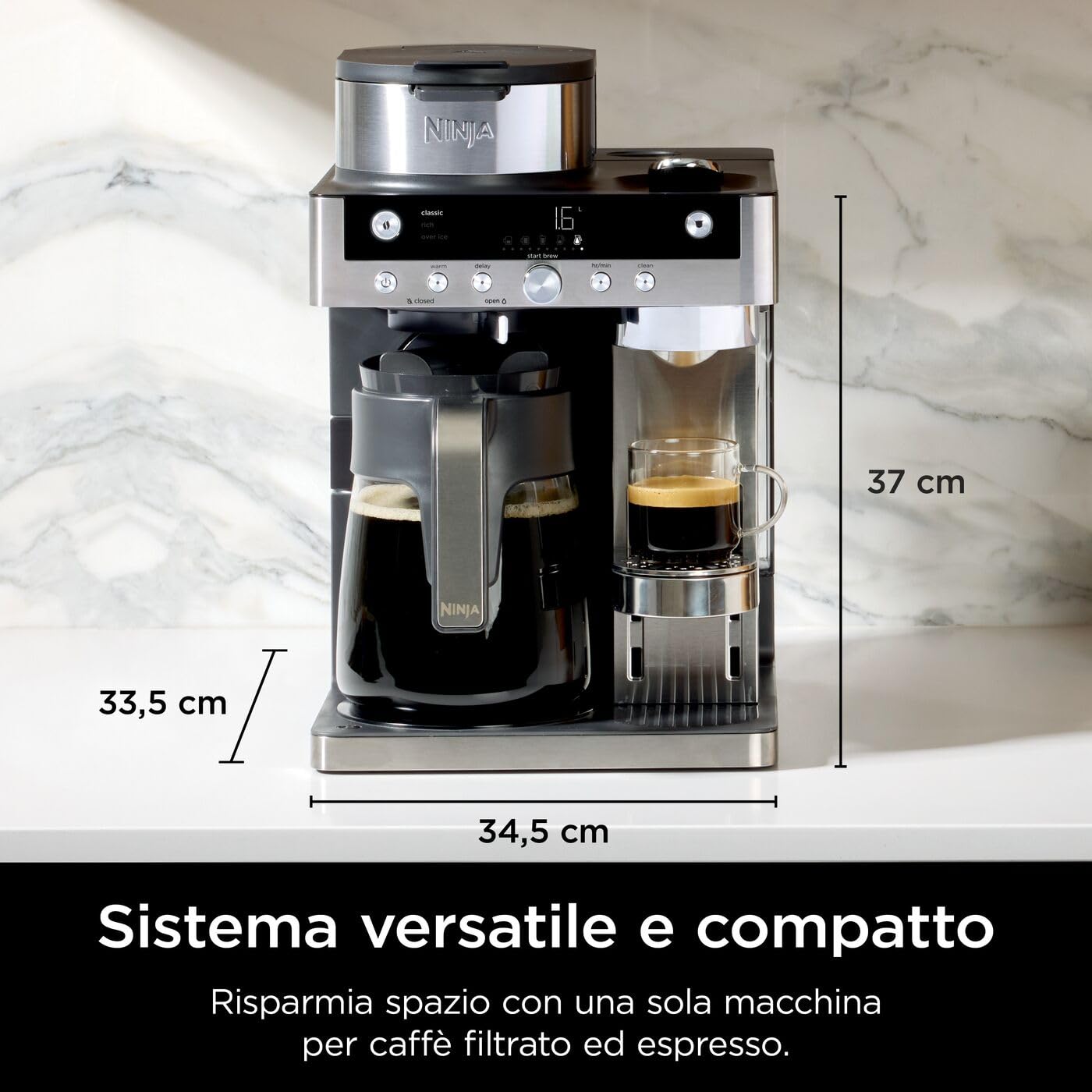 Ninja Prestige Macchina per caffè filtrato e in capsule 2 in 1, con schiumatore integrato, per latte, caffè con ghiaccio e flat white, nero CFN802EU
