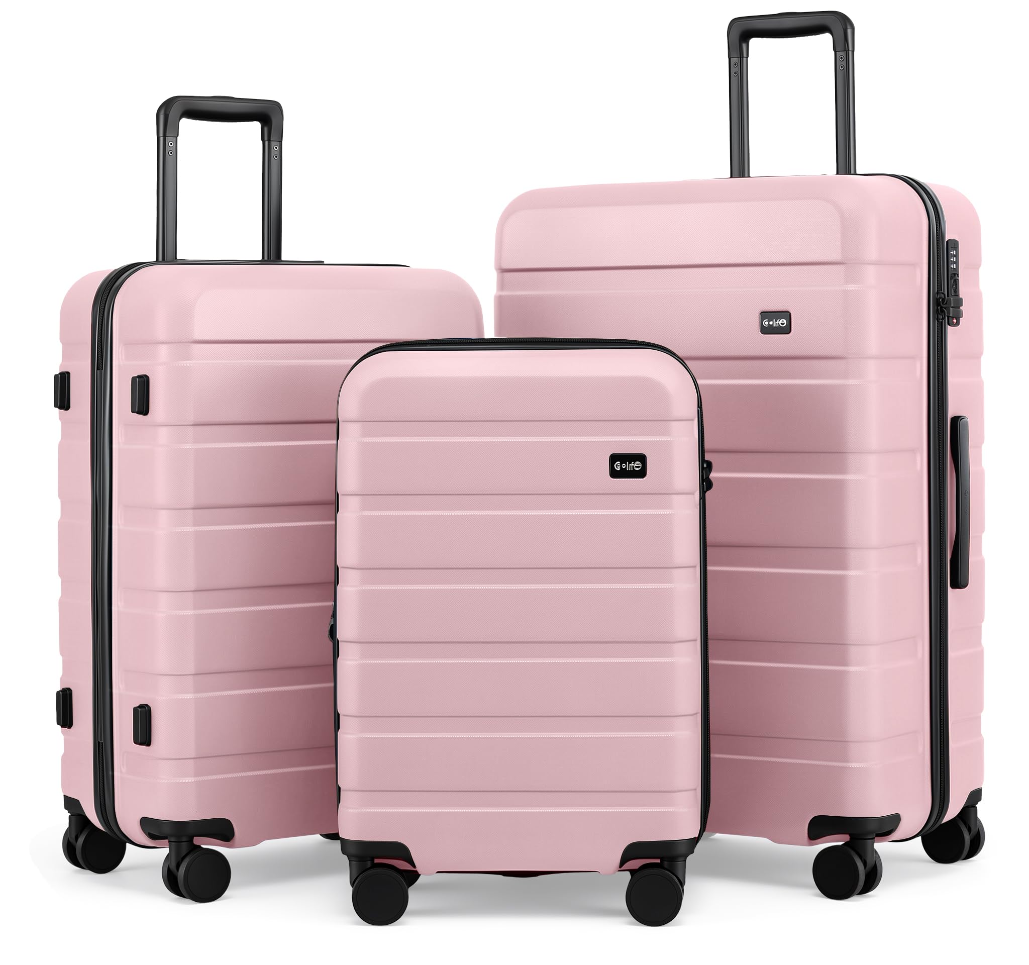 Luggage Set, 3 Piece Lightweight Durable Hardshell, Pink