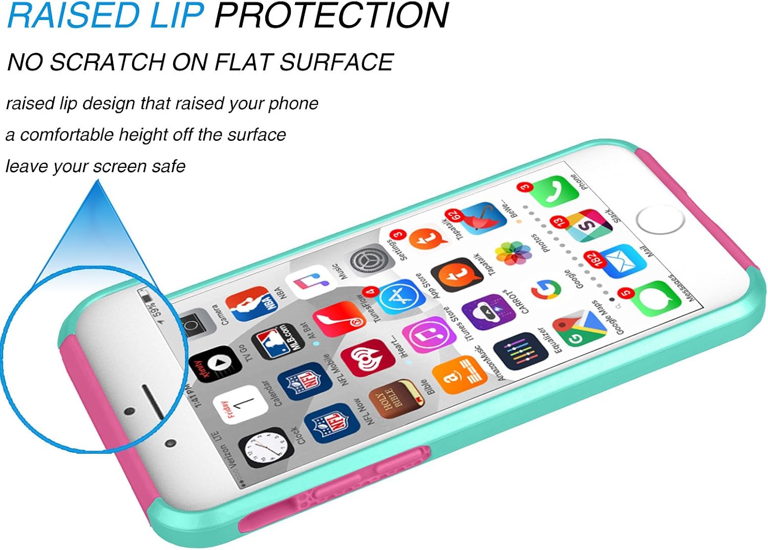 Tekcoo iPhone 6S Case, (TM) iPhone 6 / 6S (4.7 INCH) [Shock Absorbing] [Scratch Proof] Hybrid Impact Defender Slim Hard Case Cover Plastic Shell Outer +TPU Rubber Silicone Inner [Turquoise/Pink]