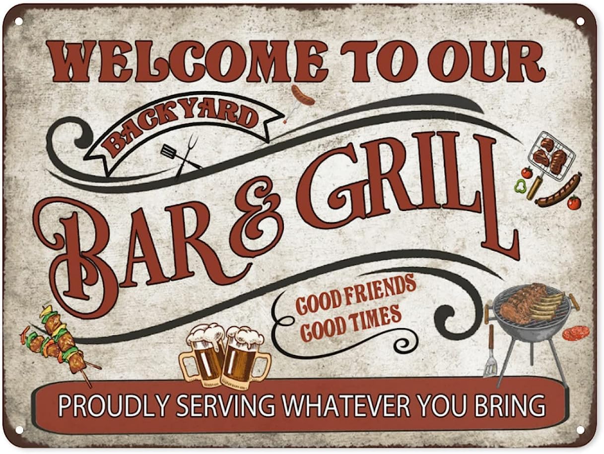 Yepyayqvk Tin Sign 479 Welcome To Our Backyard Bar & Grill Metal Sign Funny Bar Sign Indoor Outdoor Pool Backyard Bar Signs Man Cave Home Bar Decor 6X8 Inch