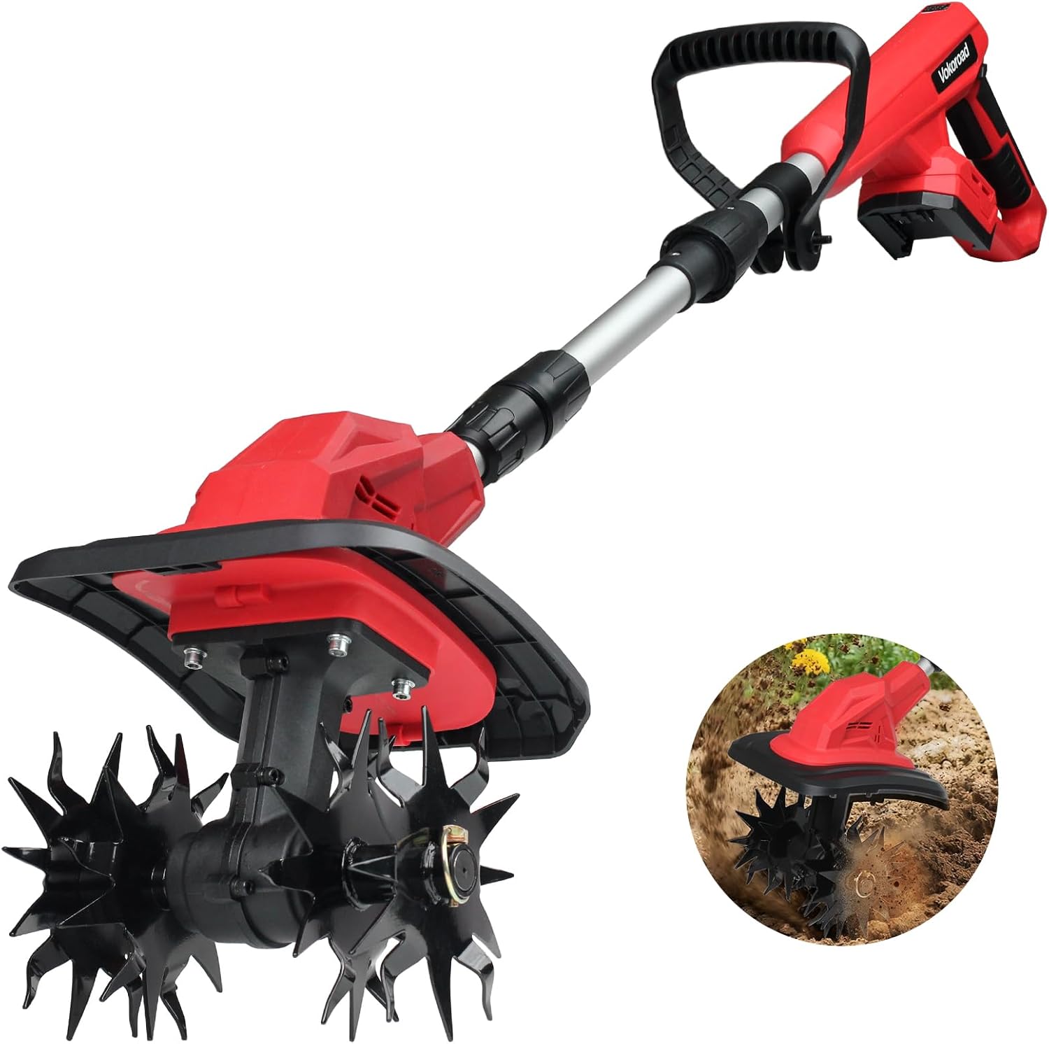 Cordless Tiller Cultivator Compatible with Milwaukee M18 18V Battery, 360RPM Battery Powered Electric Garden Tiller Cultivator 8" Tilling Width & 6" Depth for Lawn/Garden/Soil Cultivation(Tool Only)