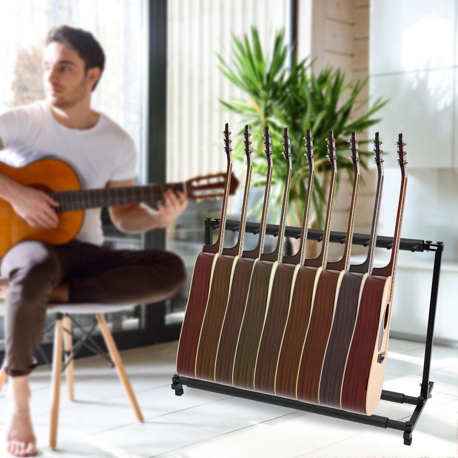 9-Fach Gitarrenständer Tragbar Faltbar Multistand Gitarrenstativ E-Gitarre Bassgitarre Stand Art Universal Bassständer Halterung Multi Stativ