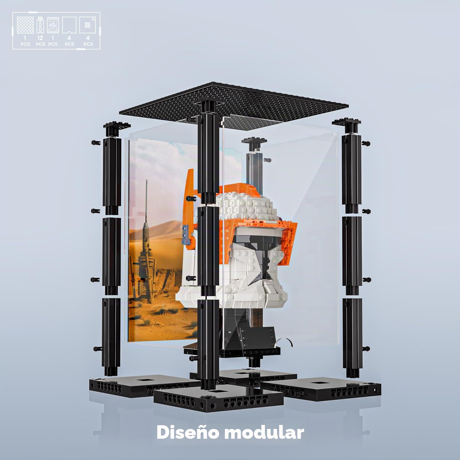 BRIKSMAX Caja expositora de acrílico para Cascos Lego coleccionables, Vitrina Transparente montada con Cubierta Antipolvo, con cartón Impreso (7,7 x 7,7 x 10 Pulgadas)