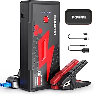 3000A Peak Car Battery Jump Starter, Up to 10.0L Gas and 8.0L Diesel Engines, ATKMAYI 20000mah Car Battery Booster Pack, Portable Jump Starter Box with Type-C Quick Charger 3.0 and LED Light