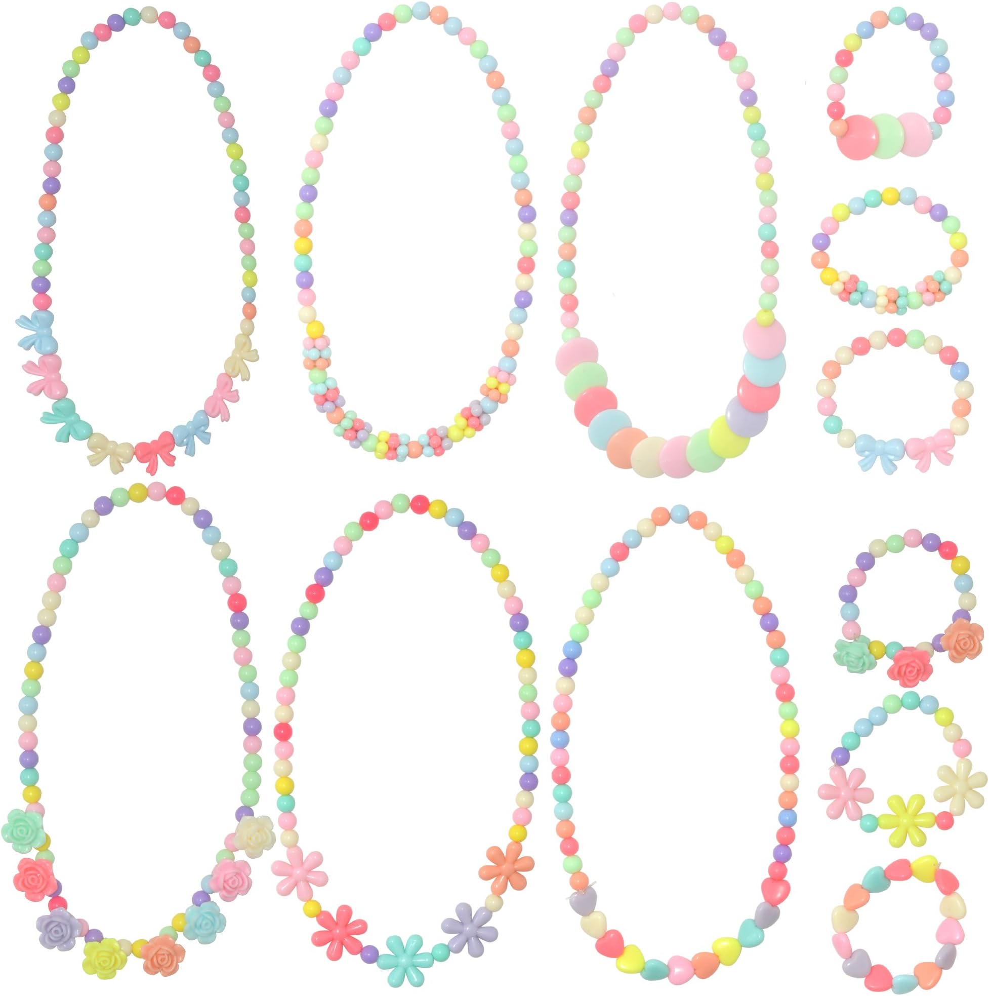 Yushulin 6 Sets Princess Necklace Little Girl Necklace, Girls Jewelry Toddler Costome Jewelry for Kids