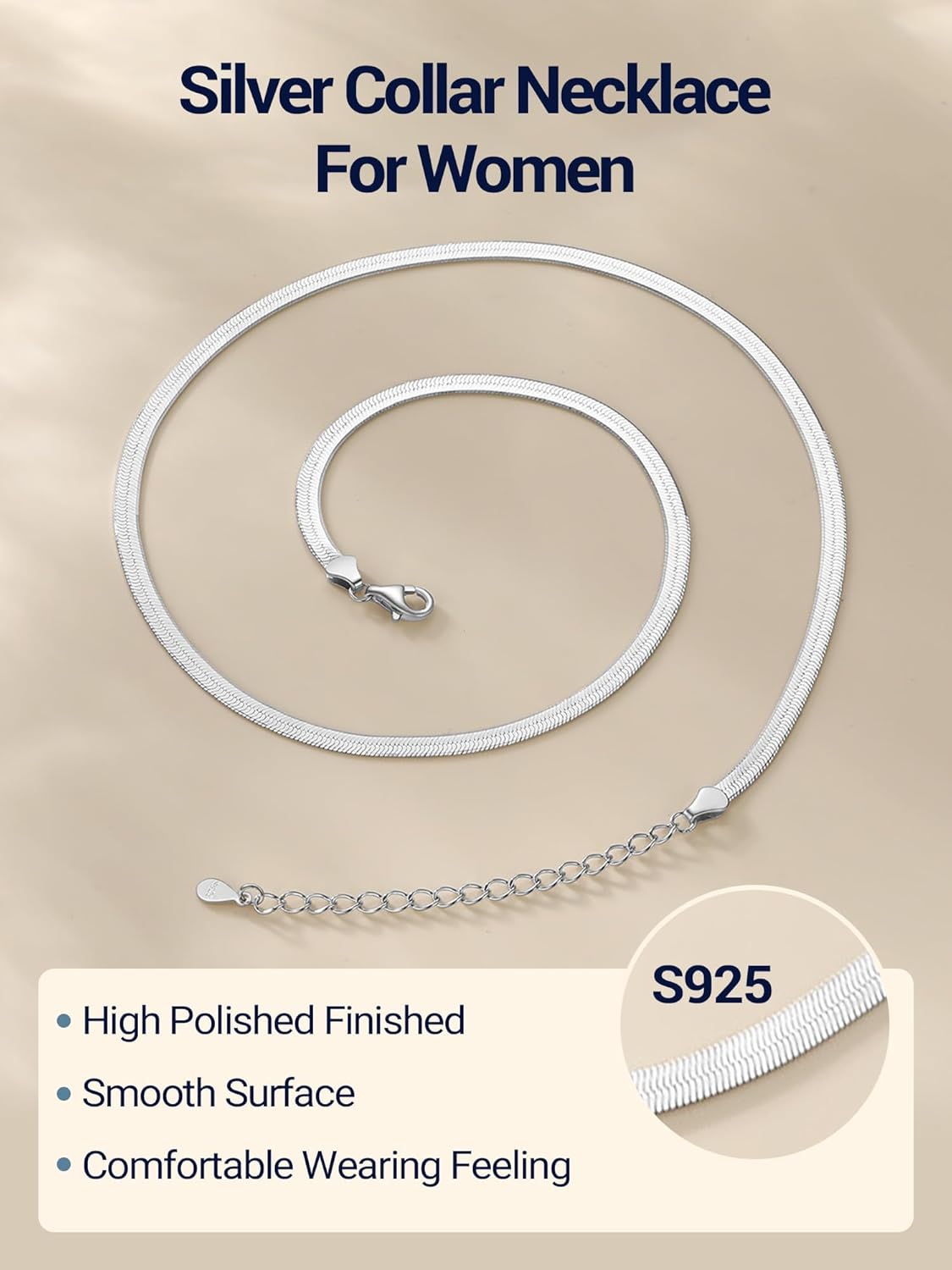 PROSTEEL 3mm/5mm Herringbone Choker Necklace for Women, 12.5"/15"/18", Stainless Steel/Sterling Silver Flat Snake Chain in Silver/Yellow Gold/Rose Gold/Black, Come with Box