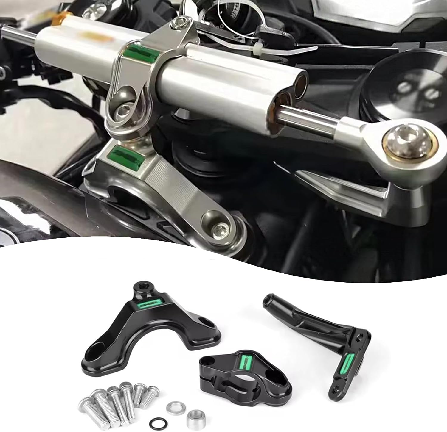 for Kawasaki Ninja ZX-6R ZX6R ZX 6R Motorcycle Accessories Handle Direction CNC Aluminum Steering Stabilizer Damper Bracket Mount Kit (O) (Black Bracket)