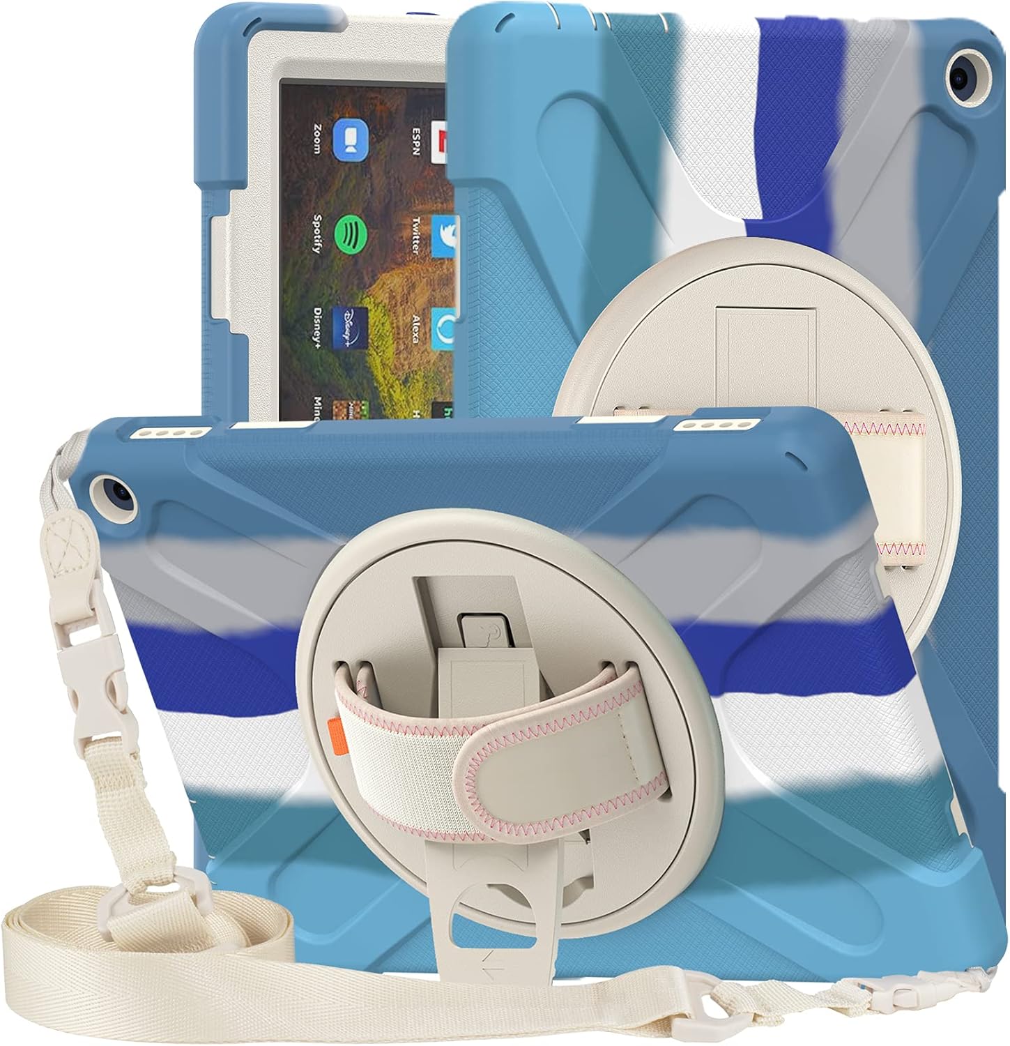 Case for Amazon Fire HD 10 & Fire HD 10 Plus (11th Gen, 2021) Tablet Case for Kids:with Portable Hybrid Shock-Proof Cover,Rotatable Hook&Loop Handle, Shoulder Strap. (Blue)