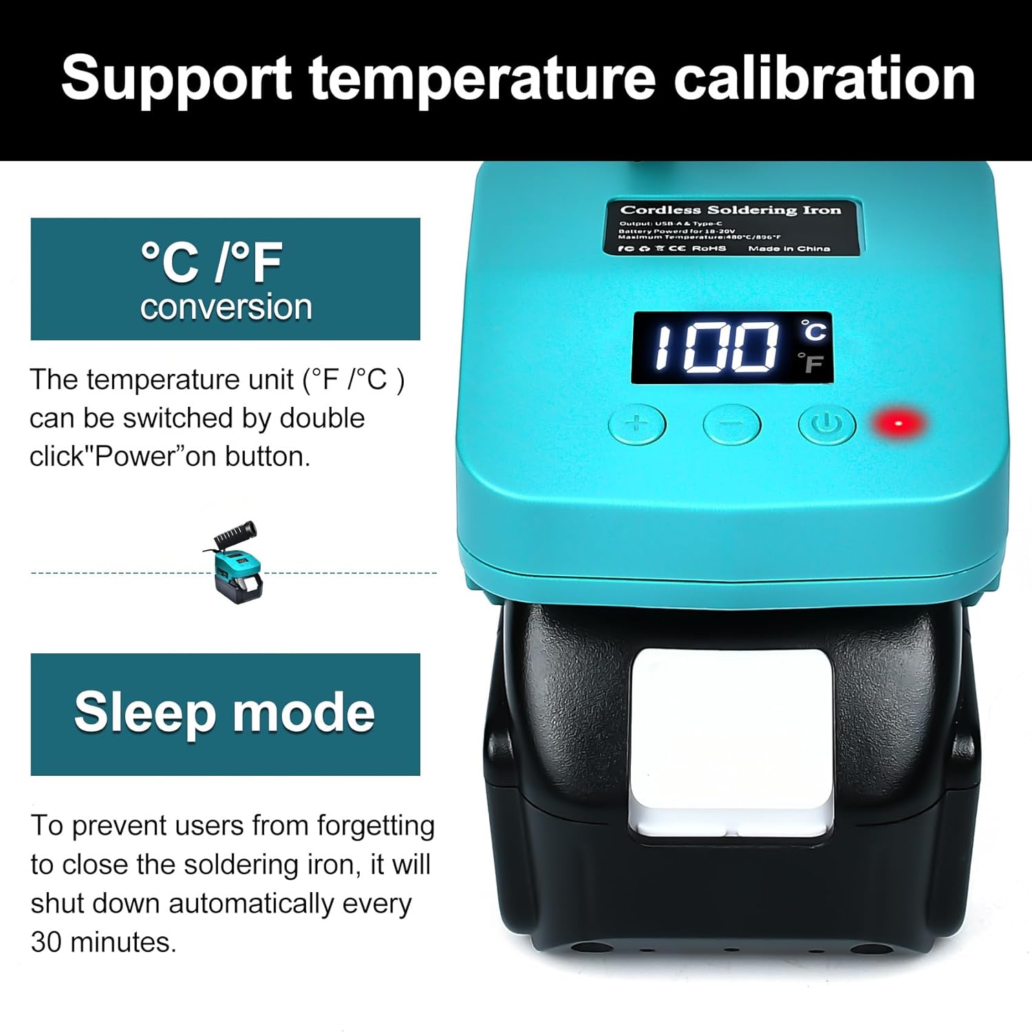 Soldering Iron Station kit Compatible with Makita 18V Battery, Cordless Soldering Iron with Low Voltage Protection, USB & Type-C, Battery Powered Soldering Kit for DIY, Appliance Repair