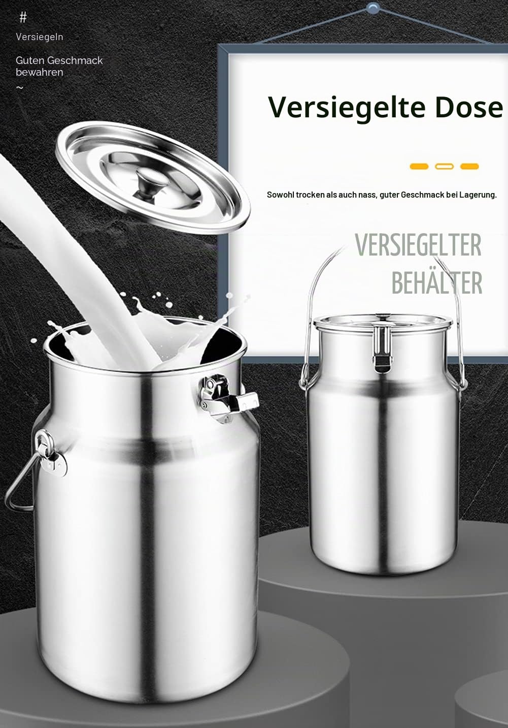 201 Edelstahl Milchtransportdose, Schwerlast Milchkanister Weinkübel Eimer Milchkanne Tragekrug Mit Versiegeltem Deckel Und Einzelgriff Für Zuhause Bauernhof (Silber),3L