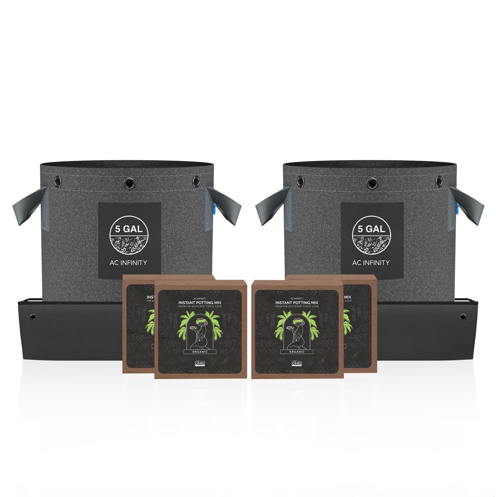 AC Infinity Kokossubstrat Kit Kokossubstrat Kit 2-Pflanzen Starter-Set mit Premium gepufferten Kokos-Substrat-Blöcken, 19-Liter Stoff-Töpfen und wasserdichten Mehrzweck-Schalen
