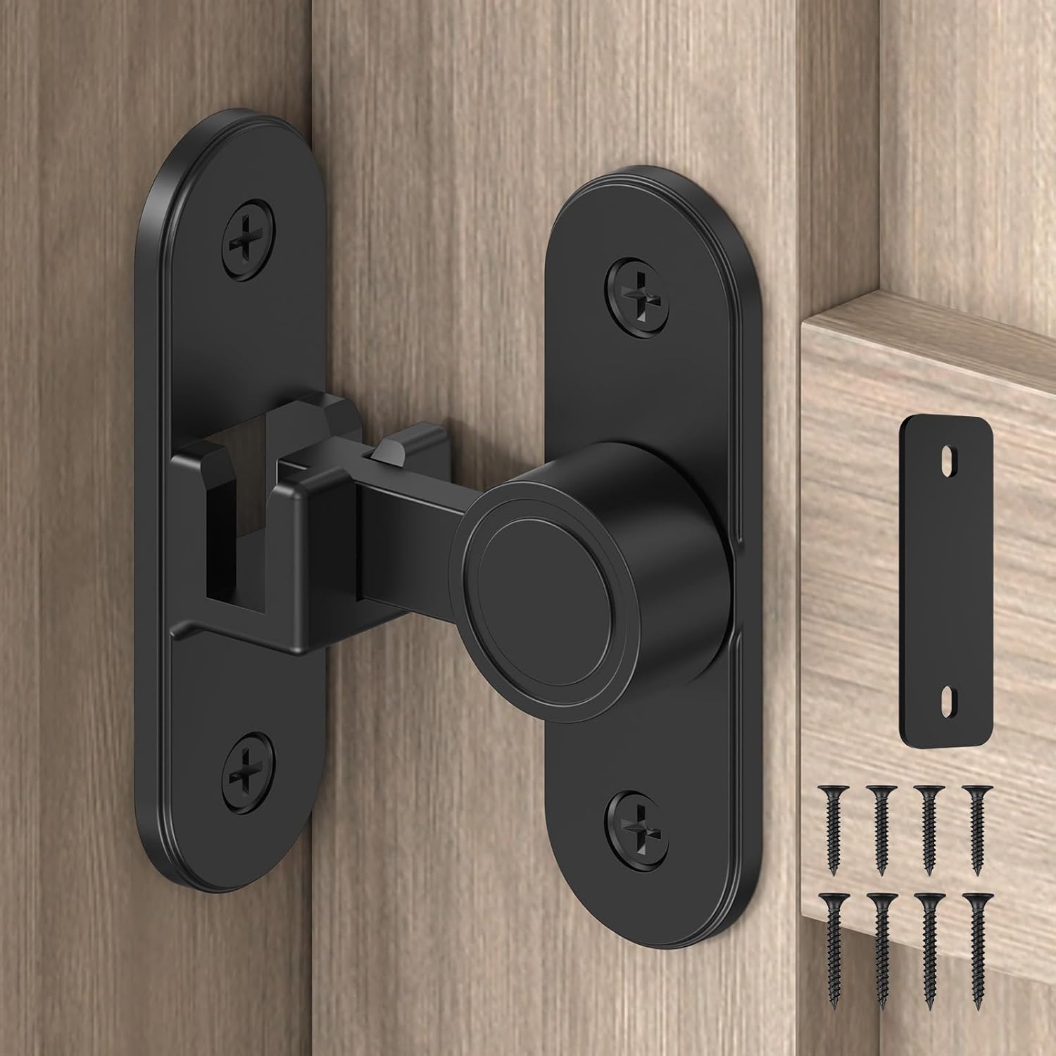 90/180 Degree Barn Door Lock, Zinc Alloy Flip Gate Latches Hardware for Bathroom, Bedroom, Fence, Garage, Cabinet, Outdoor – Home Security & Privacy Sliding Door Latch Lock (Black-1PC)