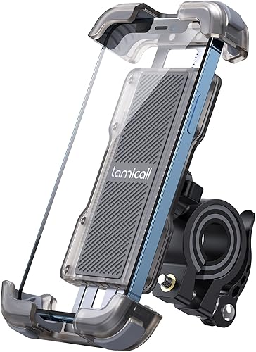 Lamicall Soporte de teléfono para motocicleta, soporte para bicicleta, soporte para bicicleta para teléfono celular, clip para manillar de bicicleta