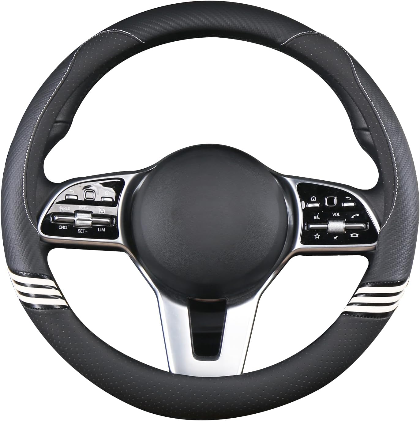 15 inch Cute Leather Steering Wheel Cover Black image 2