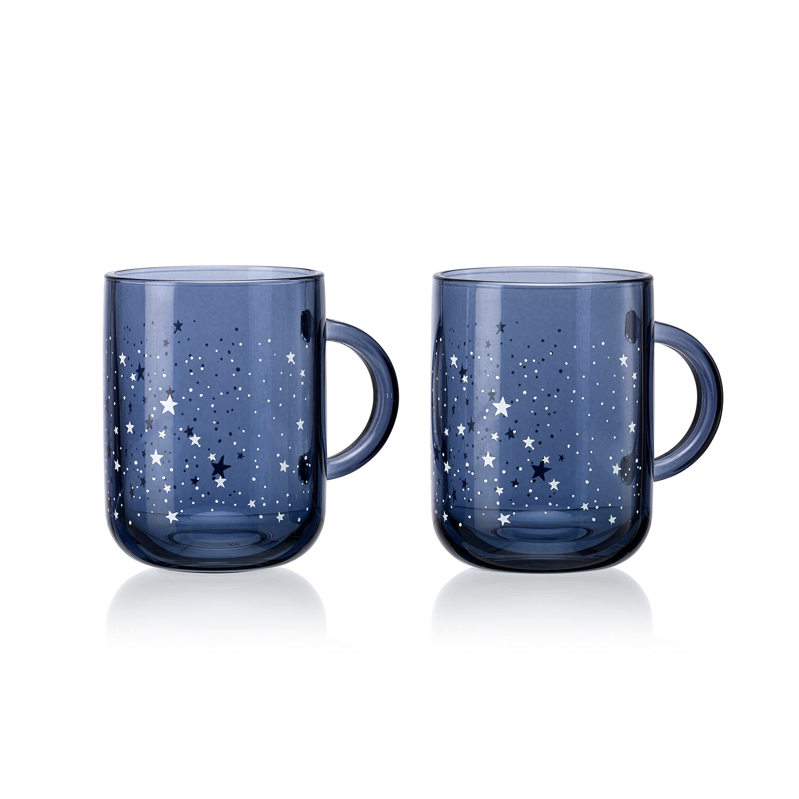 Pasabahce Night Sky Mug from House of Pasabahce The Original Pasabahce from Turkey, Blue Printed Transparent Night Sky Mugs, 330 ml in Set of 2 Pcs, Perfect fit for Milk/Tea/Coffee.