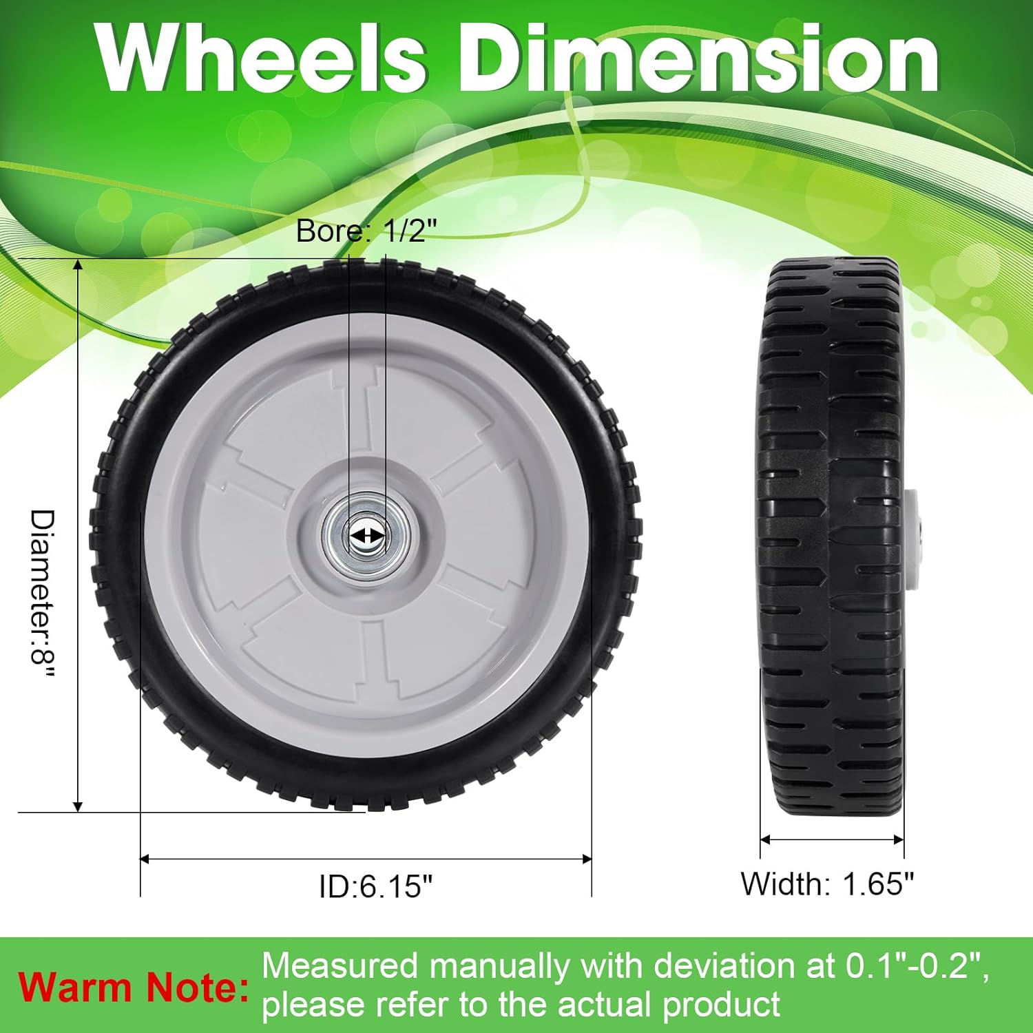 Lawn Mower Wheels 198mm 2-Pack for Honda, Heavy Duty Replacement Garden Yard Wheels with 12.7mm Axle 40.5mm Thickness, Durable Easy Installation Wheel Set