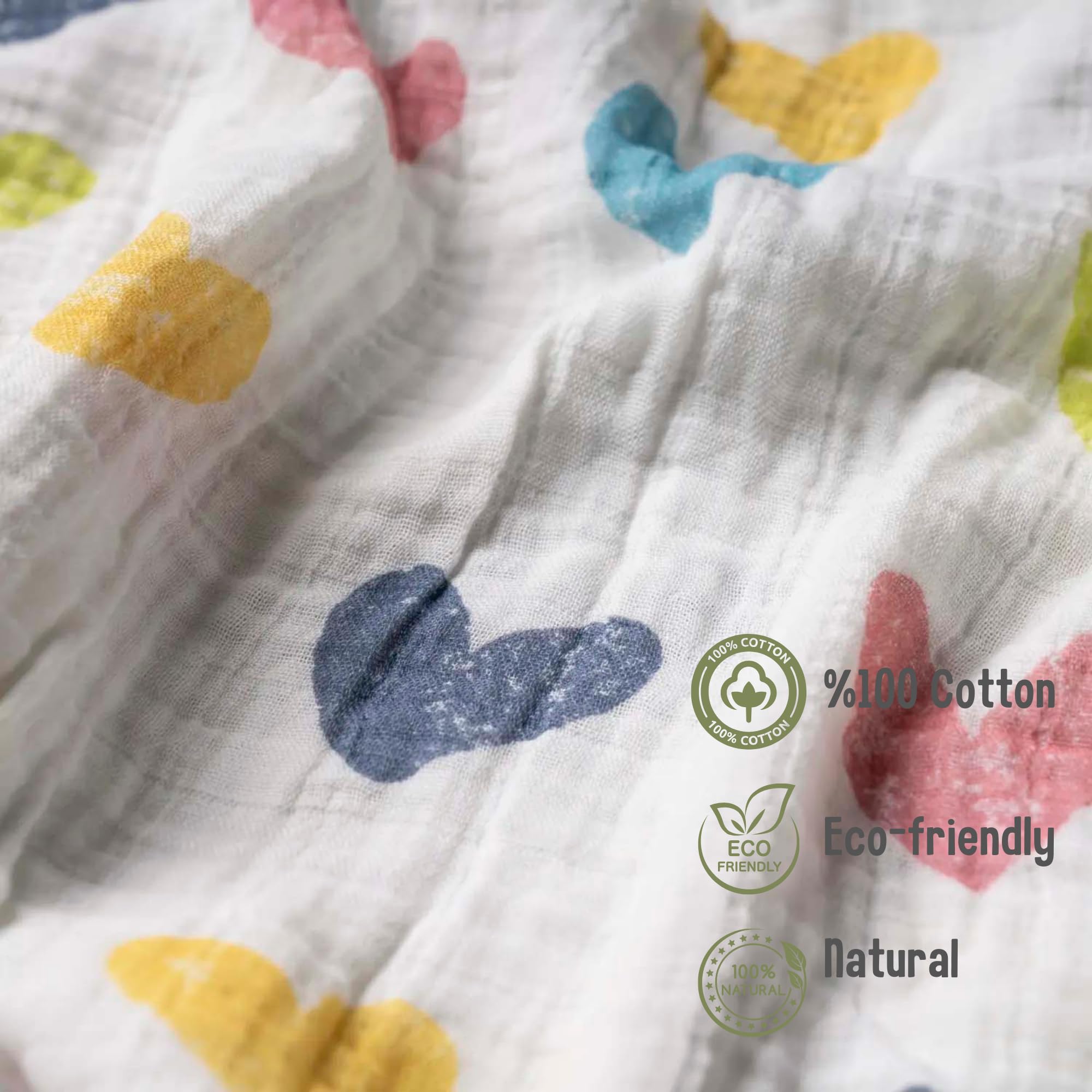 BEBELOP 100% cotton Organic Muslin Poncho,Fast-Drying Bath Towel with Hood 1-5 Years Lightweight and Breathable absorbent 2 Layer OEKO-TEX (Colorful heart) - Image 4