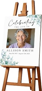 Personalised Funeral Condolence Memorial Sign Board In Loving Memory Celebration of Life Funeral Decorations Remberance Keepsake for Wake (Leaves Design)