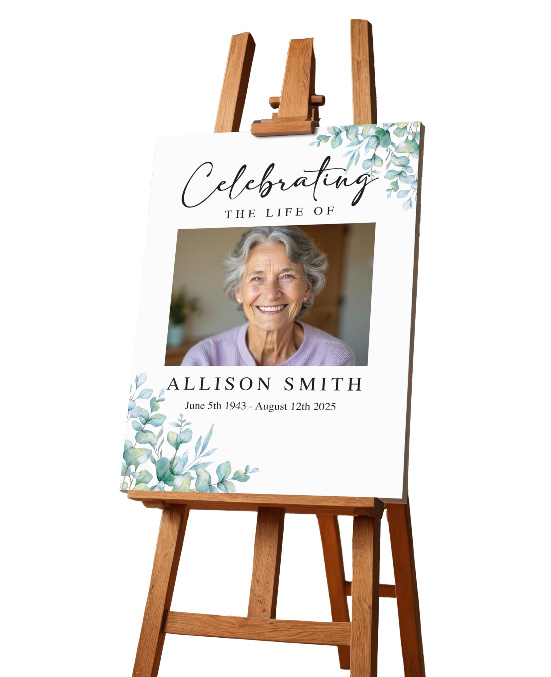 Personalised Funeral Condolence Memorial Sign Board In Loving Memory Celebration of Life Funeral Decorations Remberance Keepsake for Wake (Leaves Design)
