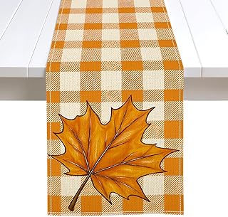 Fall Table Runner Maple Leaves Buffalo Plaid Autumn Thanksgiving Table Decorations for Fall Kitchen Dinner Party Farmhouse 13 x 72 Inch