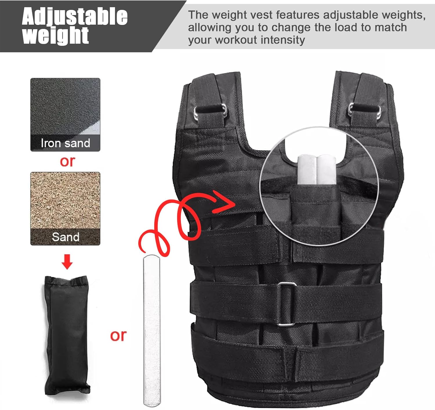 Adjustable Weighted Vest for Men and Women Sports Fitness Running Weight Vest with Removable Weights to 50kg Strength Training for Gym and Outdoor Training