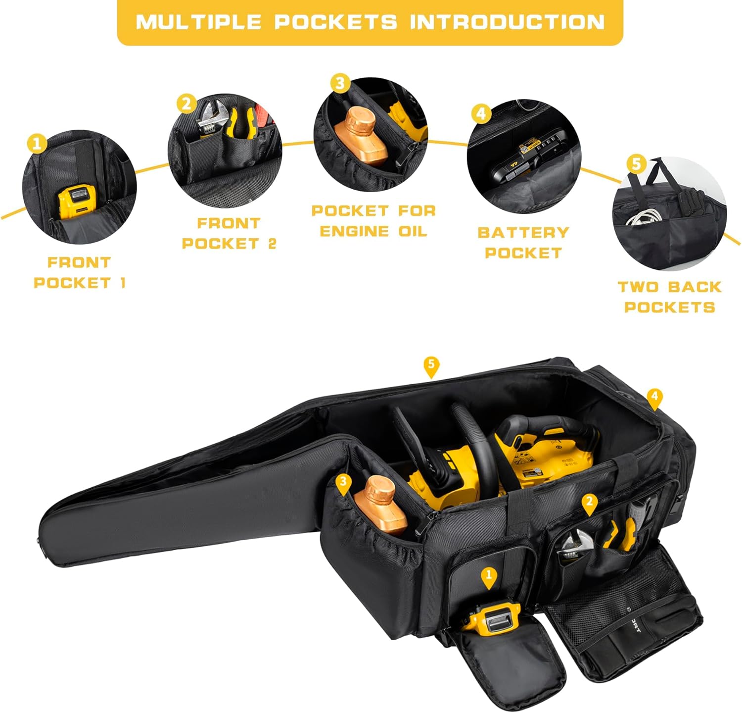 Chainsaw Carrying Case, Waterproof Foldable Chainsaw Storage Bag Compatible with EGO, Dewalt, Greenworks 14 & 16 & 18 Inch Cordless Power Chainsaw & Accessories
