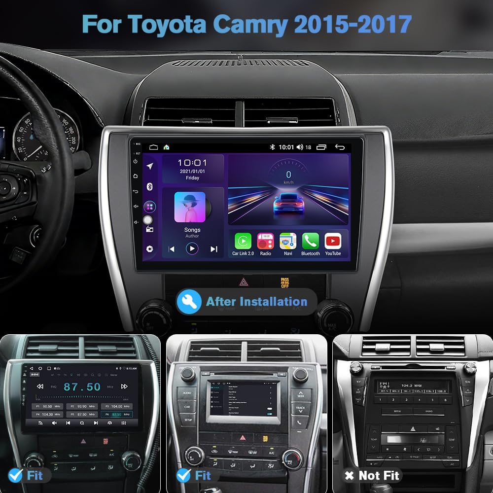 4Core 2G RAM +64G ROM Upgrade Car Radio for Toyota Camry 2015-2017 10.1-inch Touchscreen Head Unit with Wireless Carplay Android Auto Backup Camera Bluetooth Mirror Link GPS WiFi FM