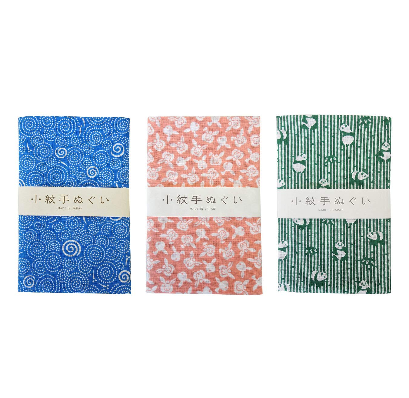 Miyamoto Komon Tenugui - Set di 3 asciugamani (Medaka, Momo-Usagi, Panda)