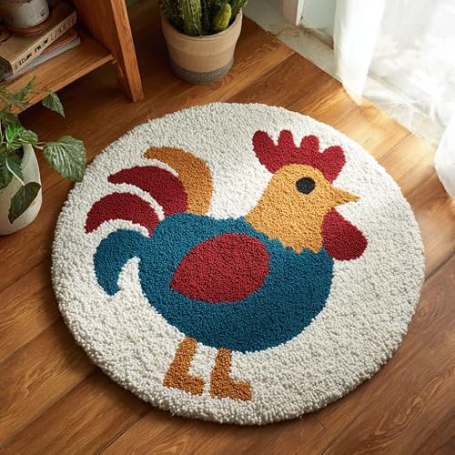Round Latch Hook Rug Kits Rooster For Adults And Starter 50*50Cm