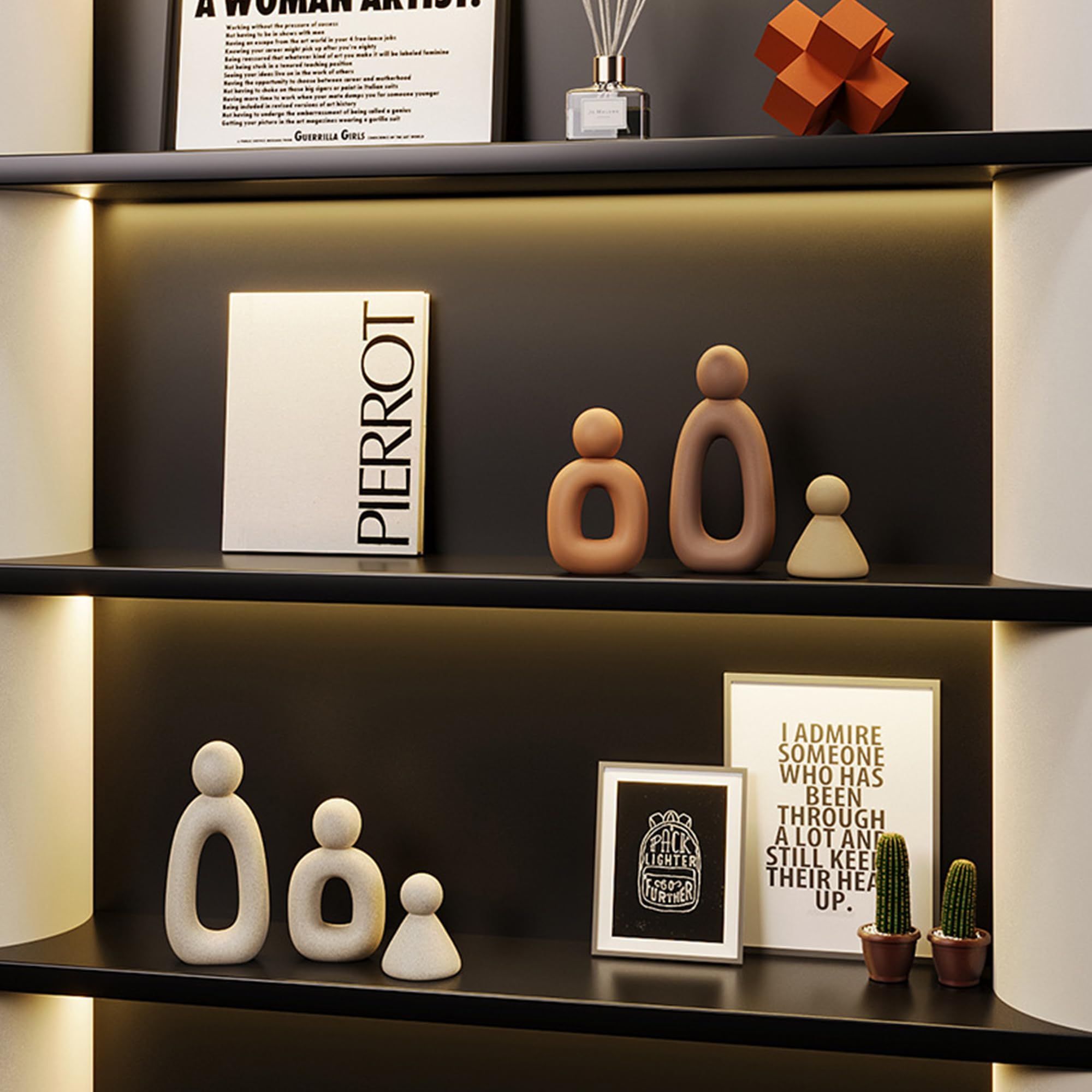 Estatuas abstractas de familia de 3 figuras Esculturas modernas decorativas para hogar estanterías
