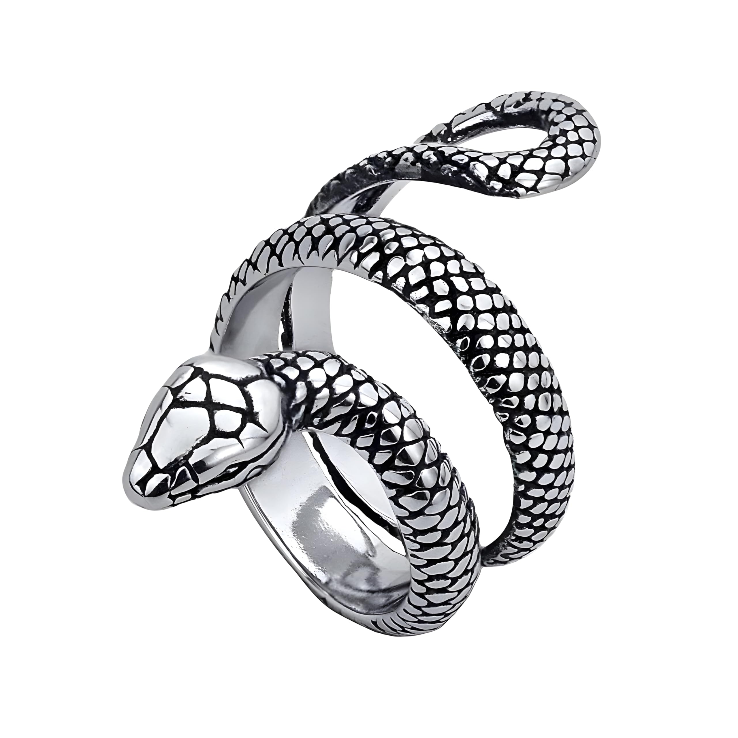 the men thing PYTHON RING - Pure Stainless Steel Men’s Steel-Plated Ring – Statement Luxury Jewelry (Size : 22)-picture-47