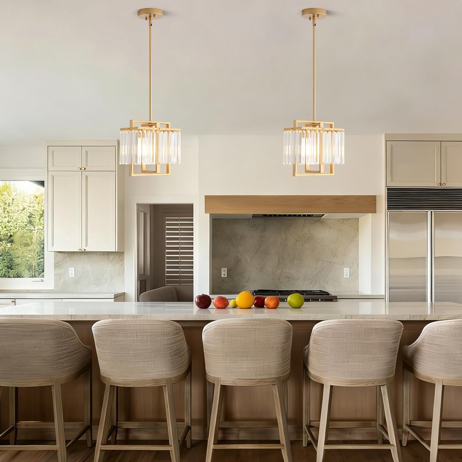 Gold Pendant Light Kitchen Island, 1-Light Modern Crystal Pendant Light Foyer Lighting Fixture Adjustable Small Pendant Lighting for Dining Room Entryway Hallway Bedroom Living Room