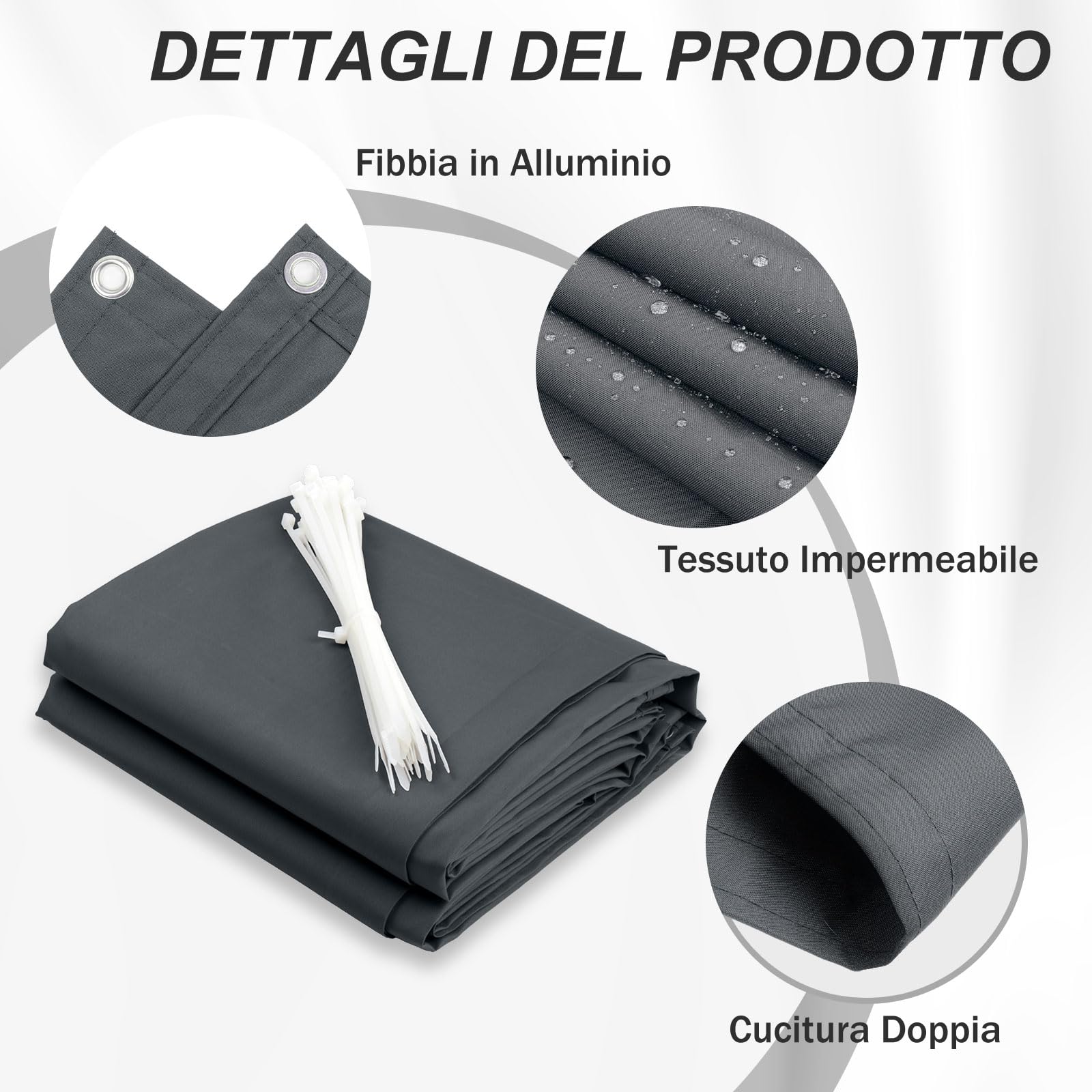 HENG FENG Frangivisto per Balcone 0.9x4m, 160g/㎡ PES Telo Balcone ringhiera,Protezione Privacy, Anti-UV, Impermeabile,Resistente al Vento, con Cinghie, Antracite - 2