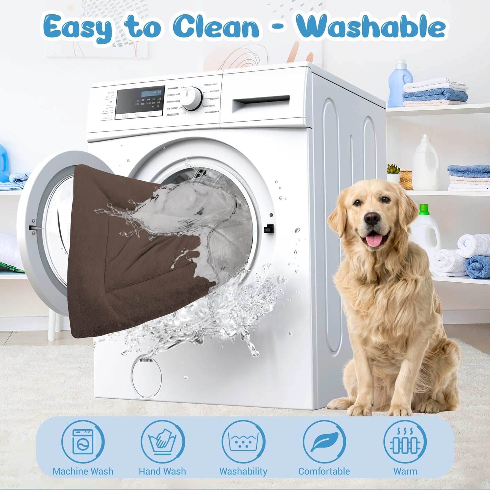 Baodan Letto per Cani di Taglia Grande Lavabile, 122x75 cm Cuscino per Cani Soffice con Fondo Antiscivolo, Letto XXL per Cani di Taglia Grande, Marrone