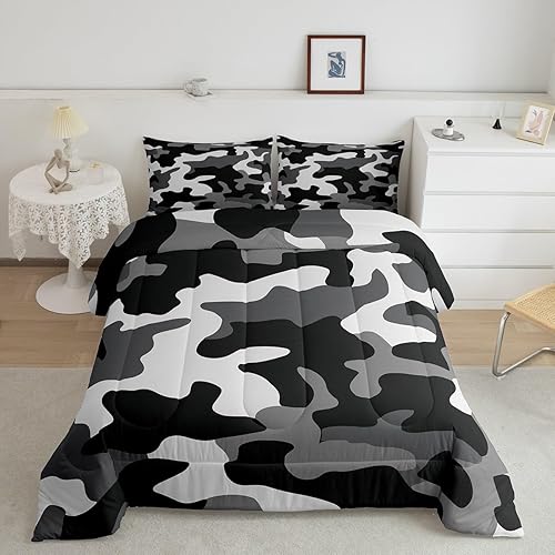 Juego de edredón de camuflaje militar para niños y adolescentes, juego de ropa de cama de camuflaje para niñas y hombres, juego de edredón militar,