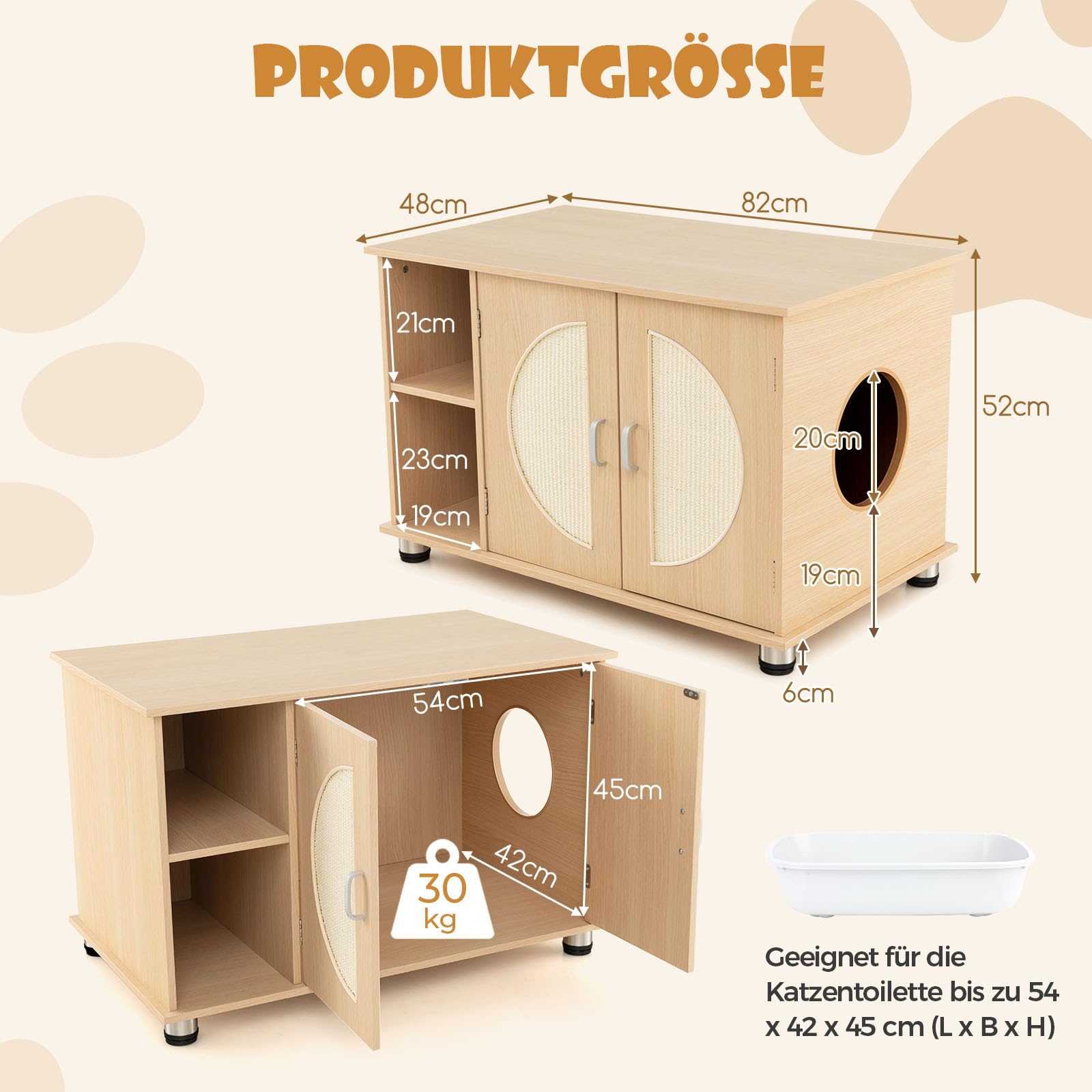 GOPLUS Kattenkast Met Dubbele Deuren – Houten Kattenmeubel, Met Scheidingswand En Kattengaten, Vintage Bruin, 80x50x57 Cm