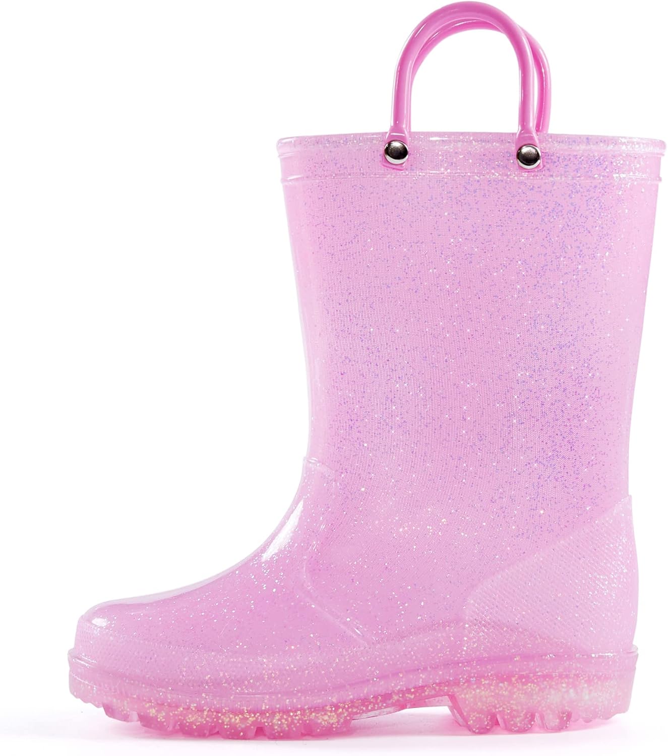 K KomForme Girls Rain Boots,Kids Glitter Waterproof Boots with Easy-on Handles