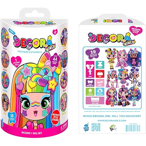 Decora Girlz 5" Mystery Collectible Dolls, 8 Surprises to UNbox, Fun Fashions & Stickers, 9 to Collect, who Will You get?