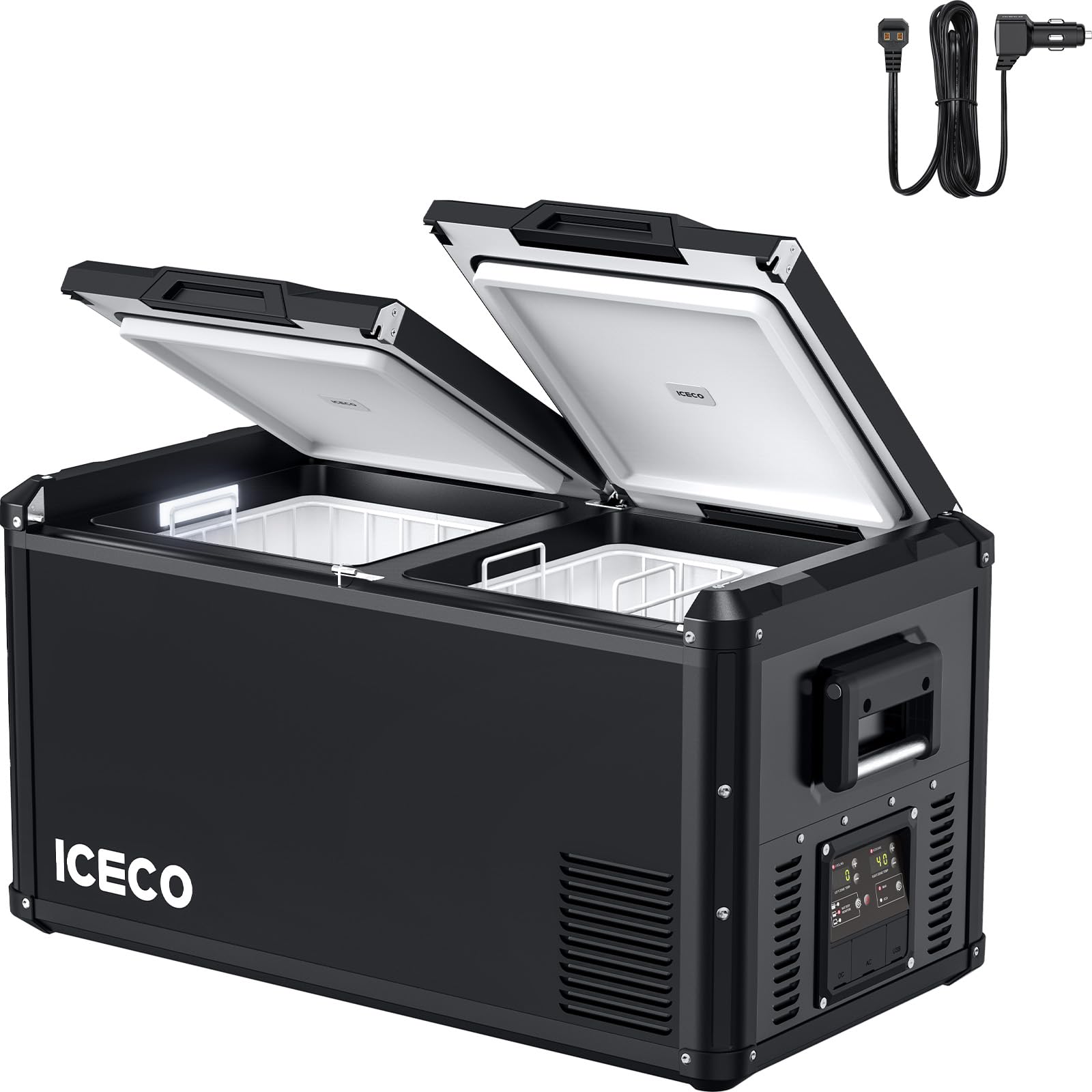 ICECO VL75 ProD 12 Volt Fridge Powered by SECOP, Dual Zone Portable Refrigerator, Multi-directional Lid, 75 Liters, Dual USB & DC 12/24V, AC 110-240V, 0?-50?, Car, RV, Travel, With Upgraded DC Cable