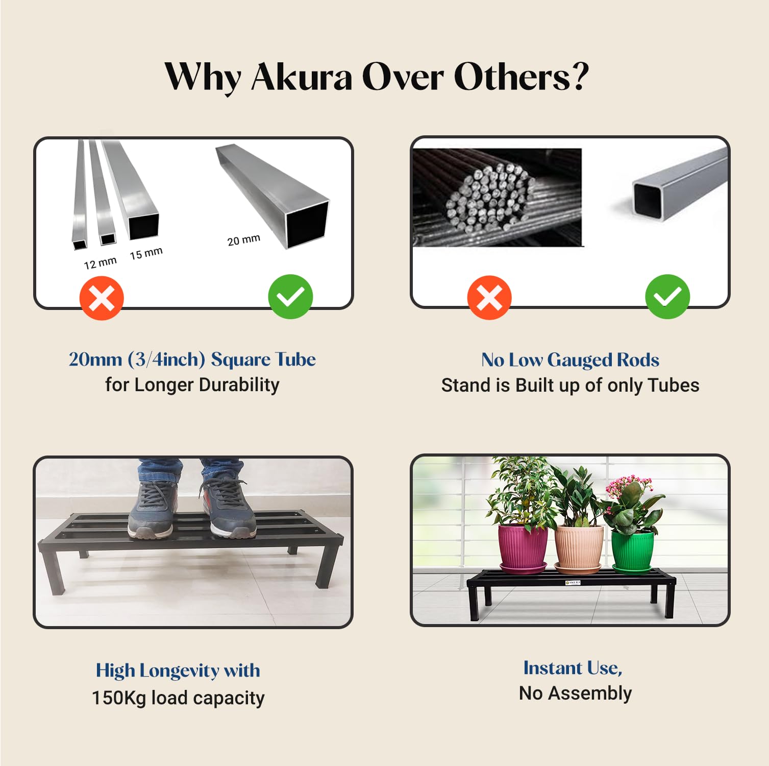 AKURA Plant Stand - Stylish Metal Garden Stand -4